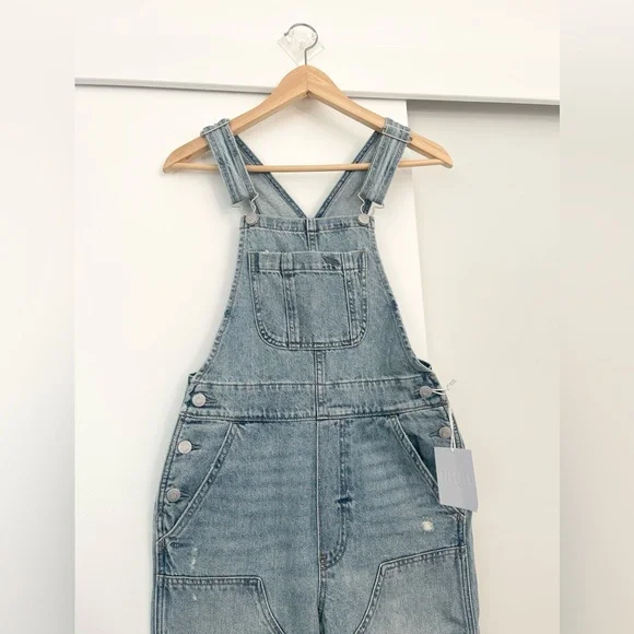 NWT Pistola Women's Blue Distressed Denim Arden Overalls Size XXS
